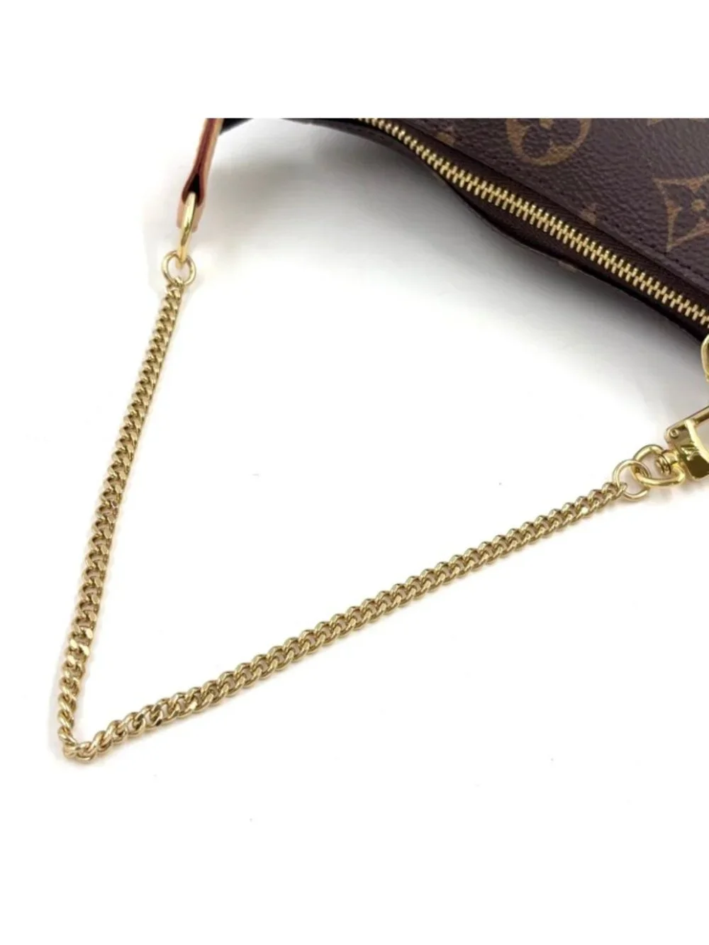 Louis Vuitton Mini Pochette Accessoires Monogram Leather Brown Handbag Gold